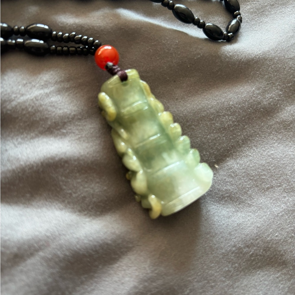 Green Bamboo Jade Pendant Necklace